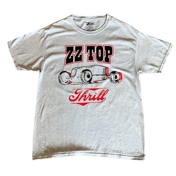 ZZ TOP Thrill Graphic T SHIRT LG Men's Womens TEE Indy Race Car Gray 100% Cotton - Picture 1 of 7